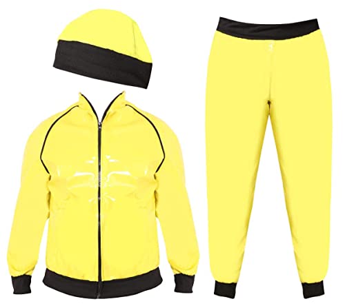 90s Celebrity Costume - Adults Yellow & Black Shell Suit + Matching Hat + Sunglasses + Gold Chain + Black Goatee - Funny Rapper Halloween Stag Do Fancy Dress Costume (Size: Medium)