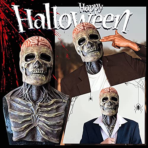 SINSEN The Latest Skeleton Biochemical Mask Black Hat Scary Skull Mask Creepy Full Head Mask Moving Jaw Halloween Cosplay Props for Adults