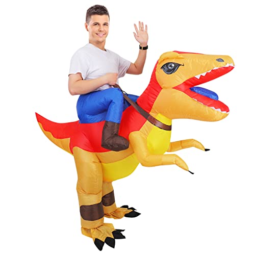 olyee Inflatable Dinosaur Costume Fancy Dress for Adults Halloween Cosplay Costumes Gaint Suit T-Rex Rider Costume for Christmas Party Audlts(Brown)