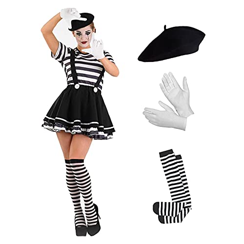 Fun Shack Mime Costume Women, French Mime Costume, Womens Mime Costume, Mime Fancy Dress, Mime Artist Costume - Small