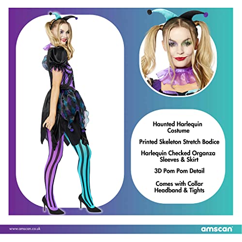 Amscan 9914861 - Adults Haunted Harlequin Lady Women's Halloween Fancy Dress Costume Size: 18-20