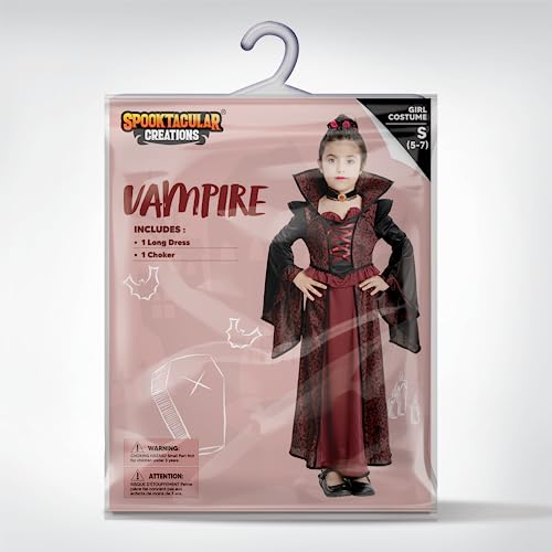 Spooktacular Creations Royal Vampire Costume Set for Girls Halloween Dress Up Party, Role-Playing, Carnival Cosplay, Vampire-Themed Party (Medium (8-10 yrs))