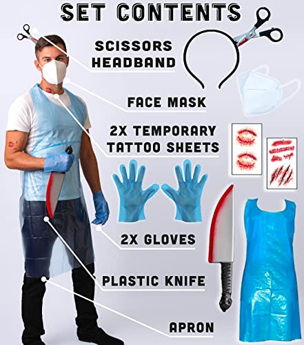 7pcs Zombie Medic - Halloween Costumes For Men - Adult & Teen One Size Fits All - 2022 Trending Fancy Dress - UK Based Brand