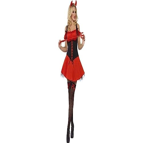 Fever Adult Women's Wicked Devil Costume, Dress, Attached Underskirt and Horns, Halloween, Size M, 30886