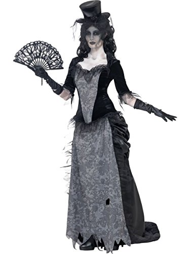Smiffys Adult Women's Ghost Town Black Widow Costume, Top, Skirt and Hat, Ghost Town, Halloween, Size: L, 24575