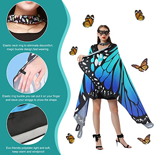 EMAGEREN Butterfly Wings Adult Butterfly Wings Costume Adult Women Butterfly Wings Shawl Fairy Ladies Cape Nymph Pixie Costume Accessory with Headband and Lace Mask for Christmas Halloween Cosplay