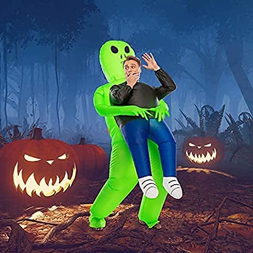 FARONG Inflatable Alien Costume, Inflatable Funny Blow Up Suit Cosplay Fantasy Costume Alien Holding Human Costume Christmas Halloween Costume for Adults and Kids Cosplay Party (Kid Alien)