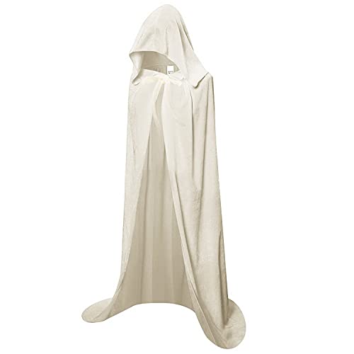 kuou Full Length Hooded Velvet Cloak, Unisex Halloween Cape Costume for Devil Witch Vampire Fancy Cosplay, 57", White
