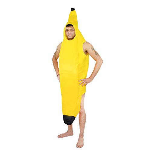 SHATCHI Yellow Banana Fruit Fancy Party Adult Costume Halloween Unisex Funny Dress Up Stag Night Jumpsuit, One Size