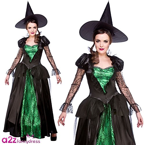 Adult Ladies Deluxe Emerald Witch Halloween Fancy Dress Costume (Medium)