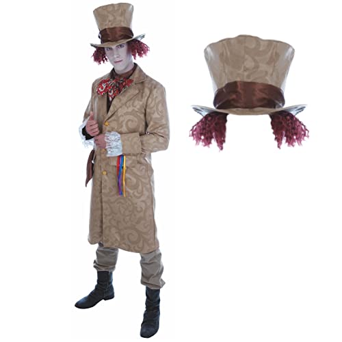 Fun Shack Mad Hatter Costume Adult Men, Mad Hatter Hat Adult, Mad Hatters Tea Party Costumes, Mad Hatter Fancy Dress, Large