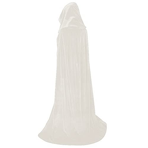 kuou Full Length Hooded Velvet Cloak, Unisex Halloween Cape Costume for Devil Witch Vampire Fancy Cosplay, 57", White