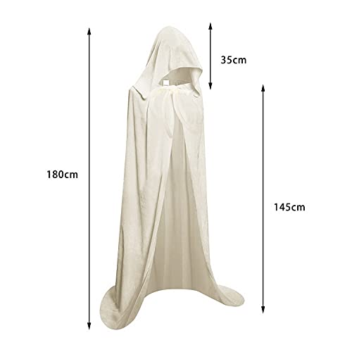 kuou Full Length Hooded Velvet Cloak, Unisex Halloween Cape Costume for Devil Witch Vampire Fancy Cosplay, 57", White