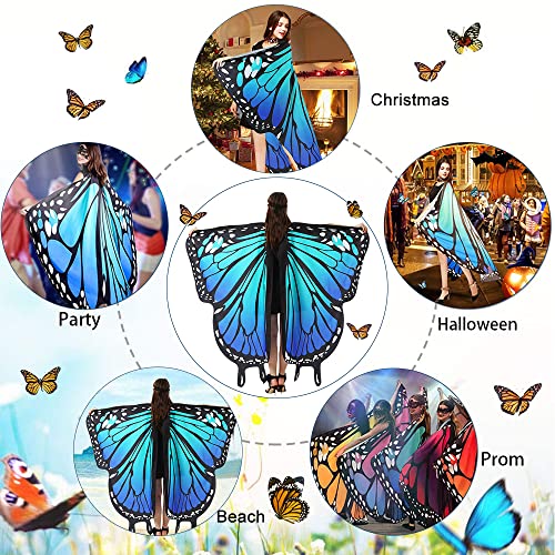 EMAGEREN Butterfly Wings Adult Butterfly Wings Costume Adult Women Butterfly Wings Shawl Fairy Ladies Cape Nymph Pixie Costume Accessory with Headband and Lace Mask for Christmas Halloween Cosplay