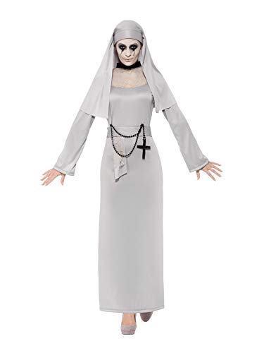 Smiffy's Women's 43728 Costumes Gothic Nun Costume, Dress and Headpiece, Legends of Evil, Halloween, Grey (Gris), Medium