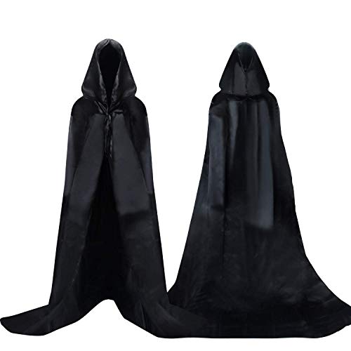 Proumhang Black Hooded Cloak Long Cape Grim Reaper Vampire Witch Carnival Halloween Adult Wizard Costume
