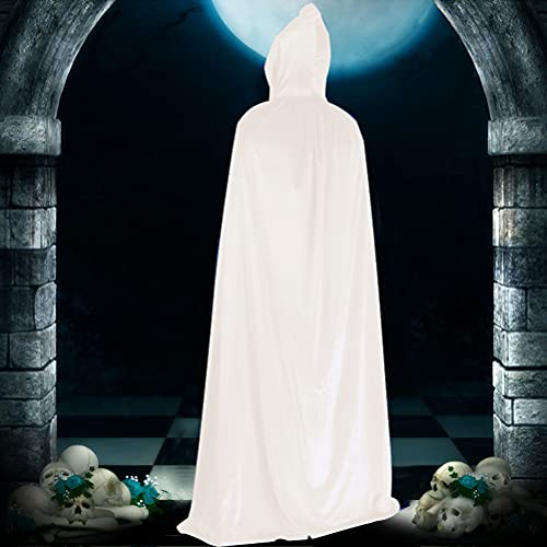 kuou Full Length Hooded Velvet Cloak, Unisex Halloween Cape Costume for Devil Witch Vampire Fancy Cosplay, 57", White