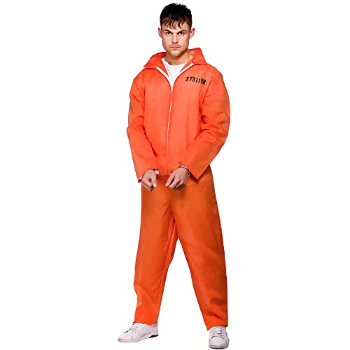 Mens Orange Convict with Handcuffs Fancy Dress Costume - X-Large