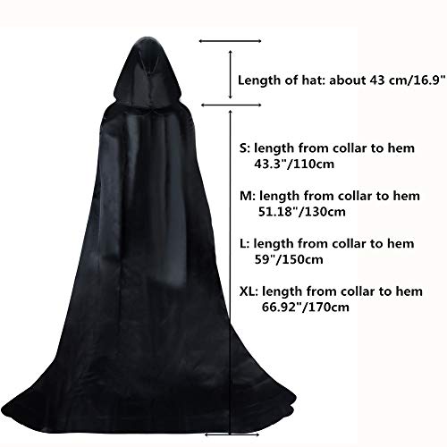 Proumhang Black Hooded Cloak Long Cape Grim Reaper Vampire Witch Carnival Halloween Adult Wizard Costume