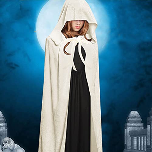 kuou Full Length Hooded Velvet Cloak, Unisex Halloween Cape Costume for Devil Witch Vampire Fancy Cosplay, 57", White