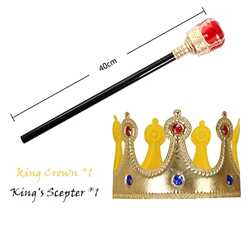 maxToonrain King Costume Kids,Men's Red Cape Velvet Halloween Costumes For Men King Crown And Sceptre Set Adults Funny Fancy Dress Cosplay World Book Day Kids Boys(Red Crown,150)