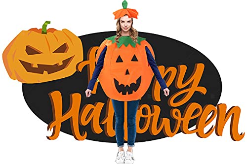 ENXINYI Halloween Pumpkin Costumes for Adult - Unisex Fancy Dress,Cute Pumpkin Outfit,Cosplay Party Clothes,Funny Pumpkin Costume with a Hat for Halloween Dress Up Party