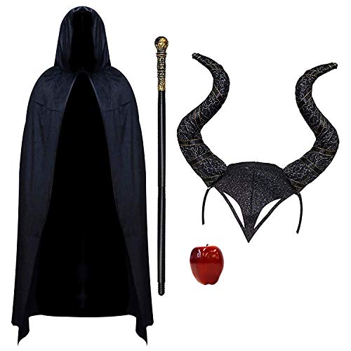 Robelli Evil Witch Women Halloween Outfit - Cape, Horns, Apple & Cane