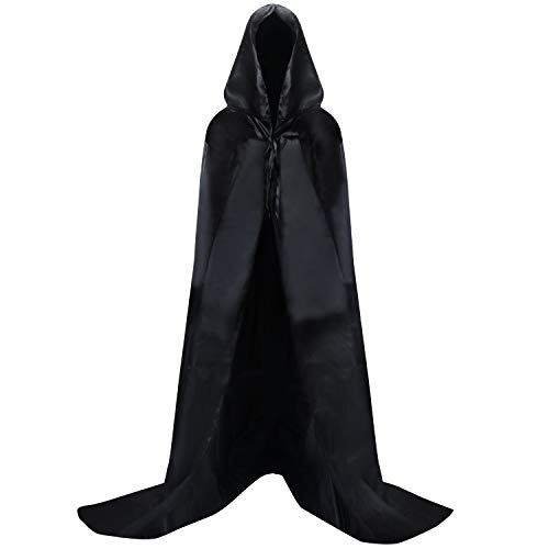Proumhang Black Hooded Cloak Long Cape Grim Reaper Vampire Witch Carnival Halloween Adult Wizard Costume