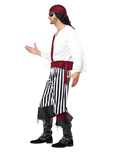 Smiffys Pirate Man Costume, Black / White, M - Size 38 Inch-40 Inch