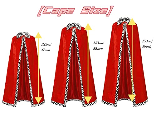 maxToonrain King Costume Kids,Men's Red Cape Velvet Halloween Costumes For Men King Crown And Sceptre Set Adults Funny Fancy Dress Cosplay World Book Day Kids Boys(Red Crown,150)
