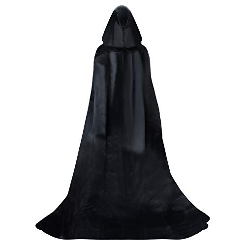 Proumhang Black Hooded Cloak Long Cape Grim Reaper Vampire Witch Carnival Halloween Adult Wizard Costume