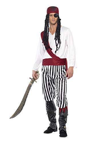 Smiffys Pirate Man Costume, Black / White, M - Size 38 Inch-40 Inch