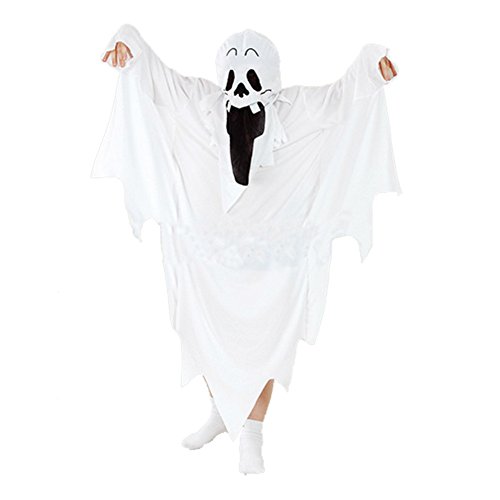 Halloween Ghost Costume with Full Head Cover Adults White Cosplay Robe Horror Costume Outfit Zombie Cloak Spooky Ghastly Ghost Funny Halloween Fancy Dress Party Supplies for Women Men