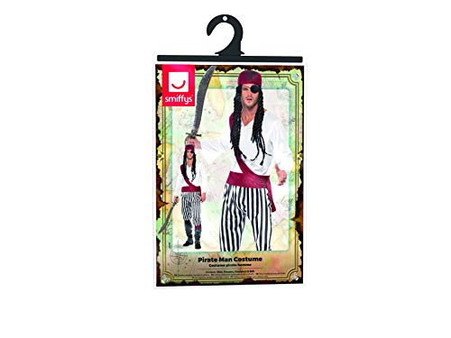 Smiffys Pirate Man Costume, Black / White, M - Size 38 Inch-40 Inch