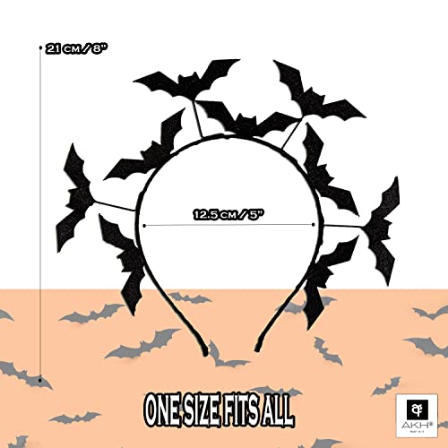 AKH® Halloween Bat Headband | One Size | Black Glitter Bat Headband | Halloween Fancy Dress Costume Accessories | Witch Headwear | For Adults Kids Men Women Unisex