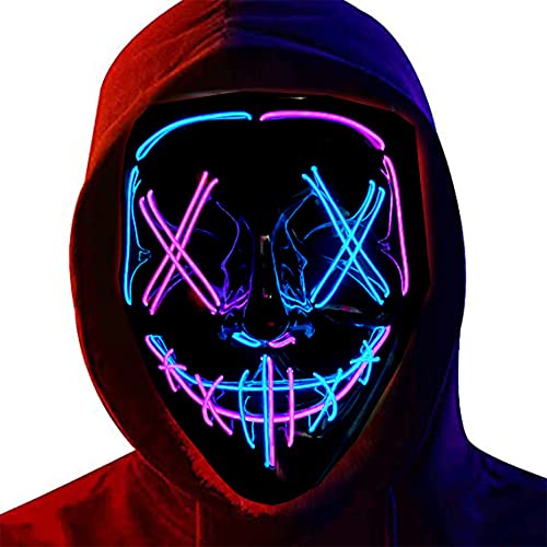 SUOHINAO Halloween Mask LED Light up Mask Halloween Face Masks for Halloween Festival Cosplay Costume Party Supplies for Adult Men Women