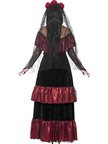 Smiffys Adult Women's Day of the Dead Bride Costume, Dress and Rose Veil, Day of the Dead, Halloween, Size: L, 43739