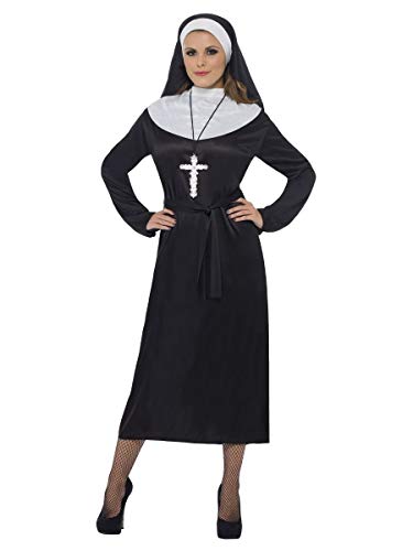 Smiffys Women's Nun Costume Dress with Belt and Headdress, Black, Medium