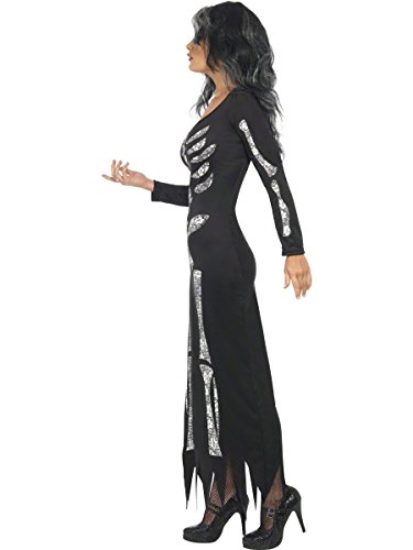 Smiffys Adult Women's Skeleton Costume, Long Sleeved Tube Dress, Legends of Evil, Halloween, Size: 12-14, 38873