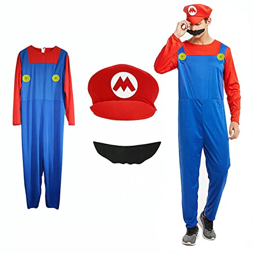 New Adult Men Super Mario Luigi Bros Plumber Brothers Fancy Dress Outfit Costume