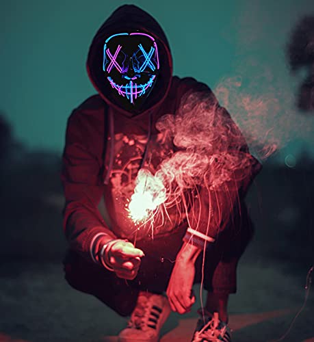 SUOHINAO Halloween Mask LED Light up Mask Halloween Face Masks for Halloween Festival Cosplay Costume Party Supplies for Adult Men Women