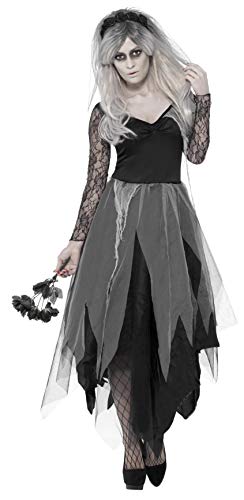 Smiffys Graveyard Corpse Bride Ladies Fancy Dress Halloween Wedding Zombie Adult Costume, Black, XXL - UK Size 24-26