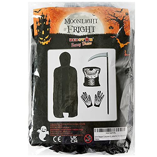 Grim Reaper Costume Adult 4 Piece Skeleton Costume - Skeleton Mask & Skeleton Gloves Grim Reaper Scythe Grim Reaper Robe - Adult Grim Reaper Halloween Costume Scary Halloween Costumes for Men