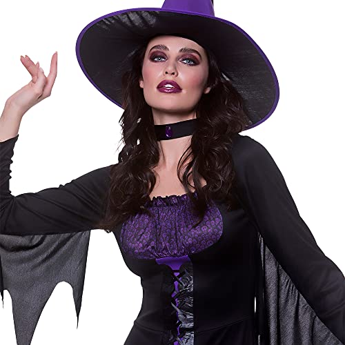Adult Ladies Spellbound Witch Purple/Black Halloween Fancy Dress Costume (Women: 14-16)