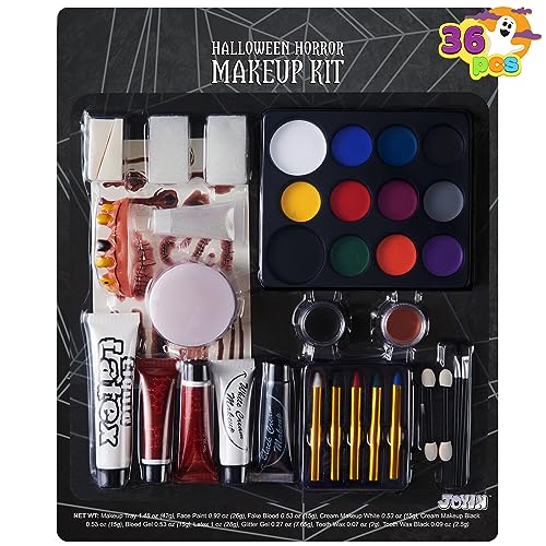 JOYIN 36 PCs Halloween Makeup Set Ultimate Family Party Pack All-in-one Easy On & Easy Off set for Halloween Party Suppiles