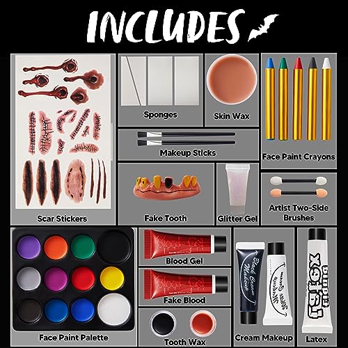 JOYIN 36 PCs Halloween Makeup Set Ultimate Family Party Pack All-in-one Easy On & Easy Off set for Halloween Party Suppiles