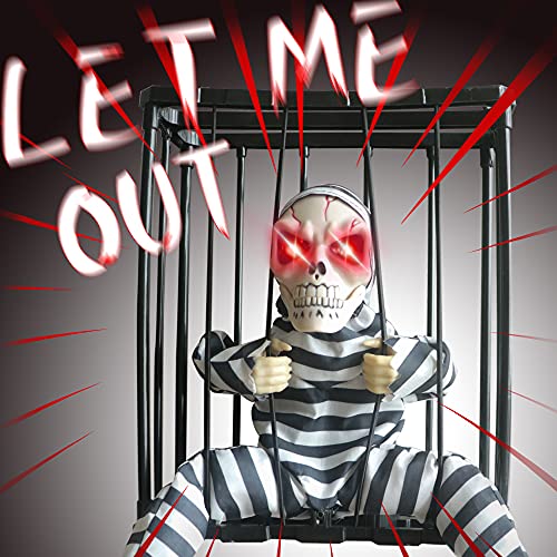 Talking Skeleton Prisoner Cage Decoration for Halloween