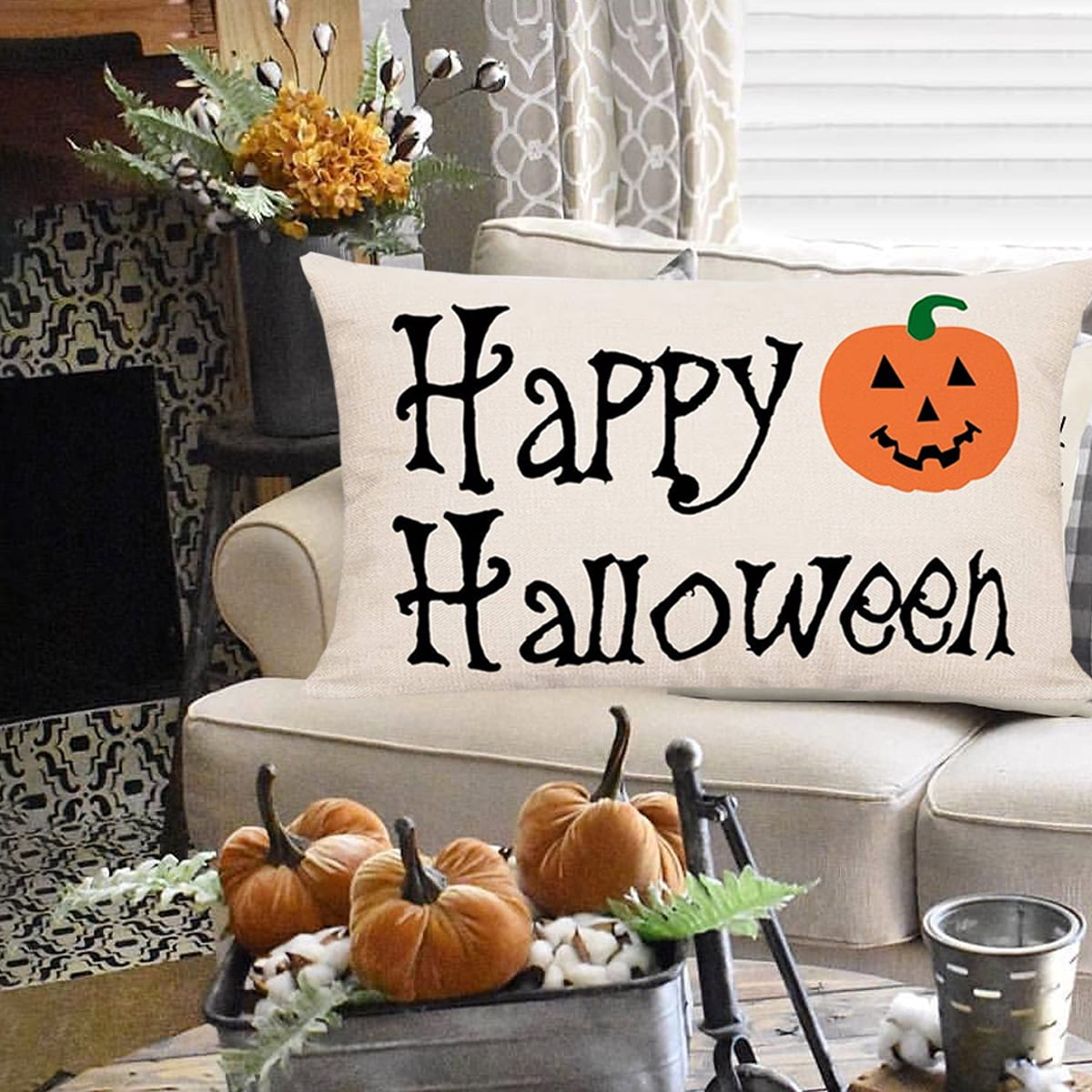 Halloween Pumpkin Decorative Pillow Cover - 20x12 inches