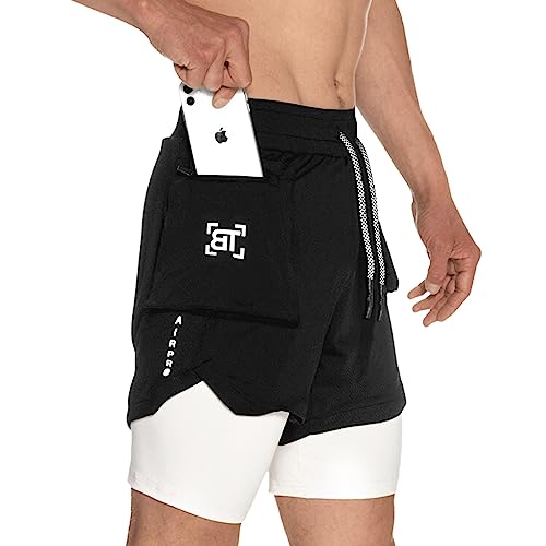 2-in-1 Gym Workout Shorts for Men - Black