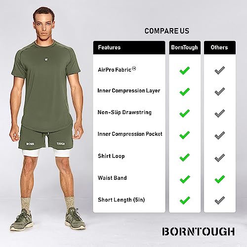 Born Tough Men's Yoga Shorts, 5 Inch Inseam